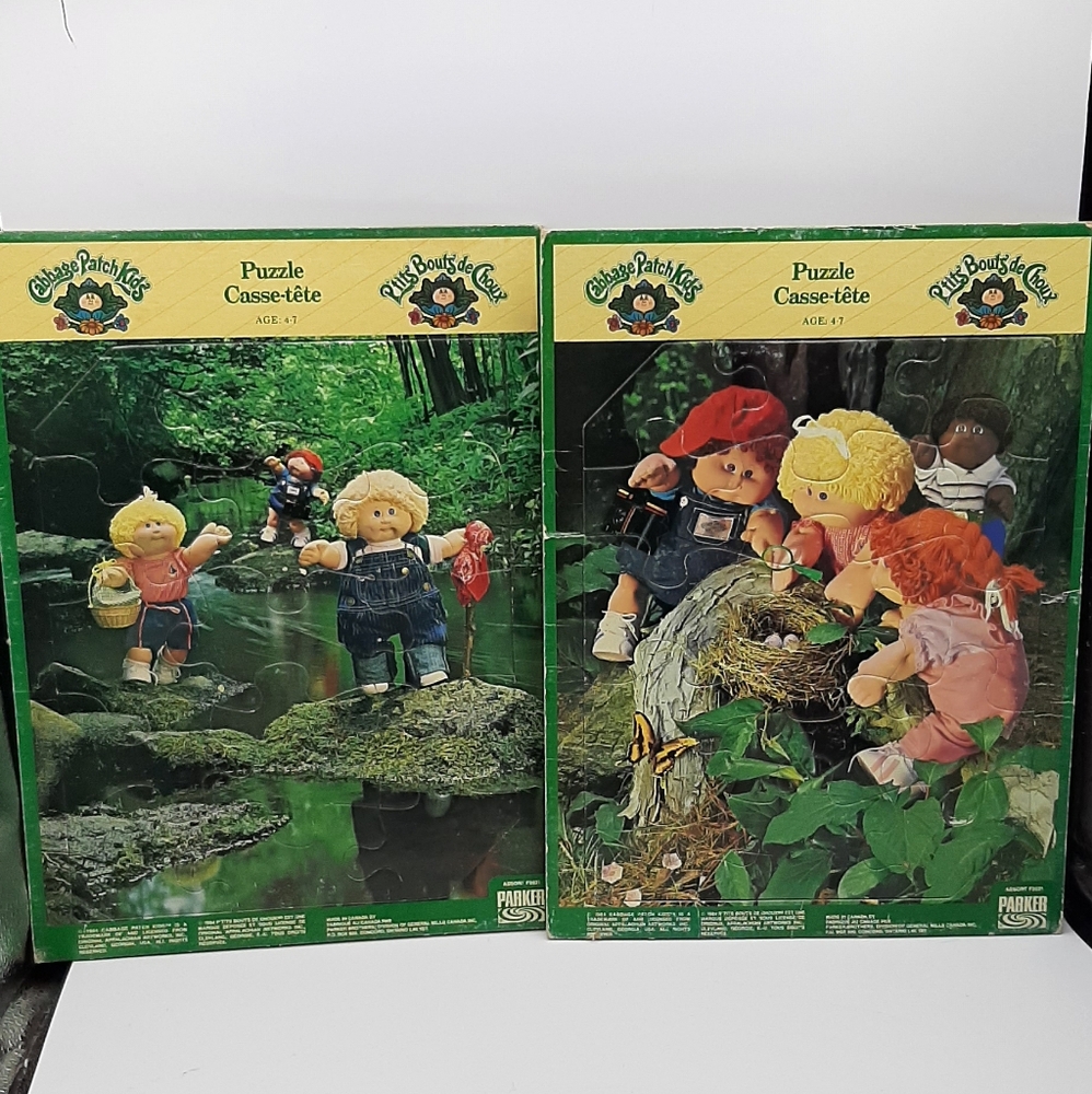 Vintage Rare Parker Cabbage Patch Kids Tray Puzzle 1984 Lot of Two 8 1/4 x 11